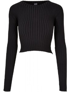 URBAN CLASSICS Ladies Cropped Rib Knit Twisted Back Sweater - black