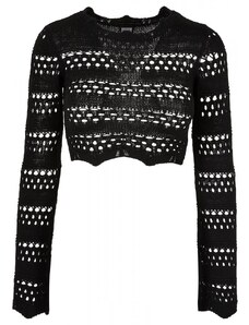 URBAN CLASSICS Ladies Cropped Crochet Knit Sweater - black