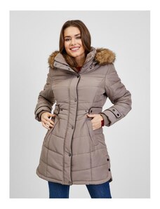 ORSAY Hnědý dámský prošívaný zimní kabát s odepínací kapucí s kožíškem 34