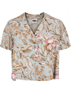 URBAN CLASSICS Ladies Viscose Resort Shirt - lightblue hibiscus