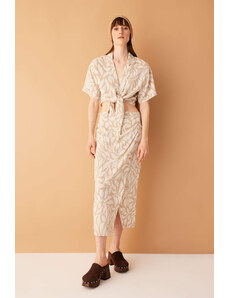 DEFACTO Printed Normal Waist Linen Blend Midi Skirt