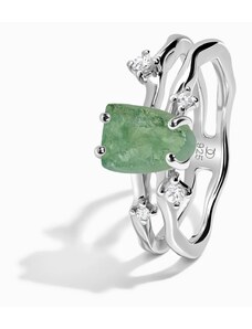 Sylviene Magic Stříbrný prsten Raw Flow zelený Apatit a Safíry