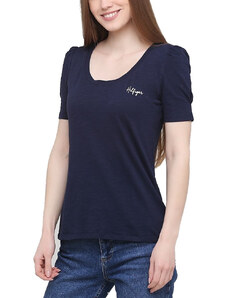 Tommy Hilfiger dámské tričko s krátkým rukávem Solid tmavě modré