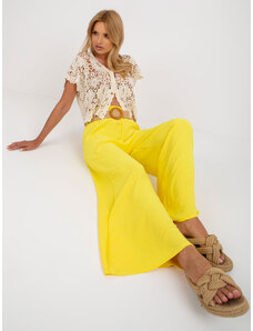 Fashionhunters Žluté široké látkové kalhoty