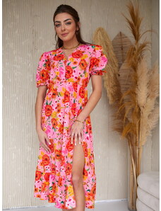 FASARDI Květinové růžovo-oranžové šaty s volánkem