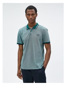 Koton Printed Polo Neck T-shirt with Short Sleeves, while webbing with buttons.