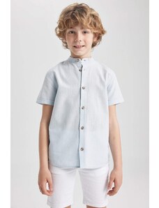 DEFACTO Boys Straight Collar Linen Look Short Sleeve Shirt