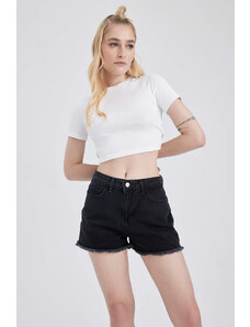 DEFACTO Normal Waist Cropped Side Leg Jean Shorts