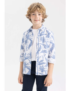 DEFACTO Boy Floral Pattern Linen Look Long Sleeve Shirt