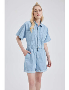 DEFACTO Shirt Collar Short Jean Jumpsuit