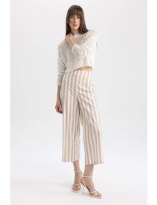 DEFACTO Short Wide Leg Wide Leg Linen Look Crop Fit Trousers