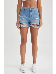 DEFACTO High Waist Cut-Tie Cropped Leg Jean Shorts