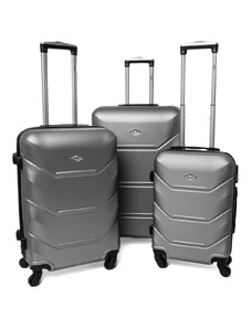 Rogal Stříbrná sada 3 luxusních skořepinových kufrů "Luxury" - vel. M, L, XL