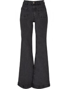 URBAN CLASSICS Ladies Vintage Flared Denim Pants - black washed