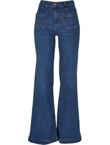 URBAN CLASSICS Ladies Vintage Flared Denim Pants - deepblue washed