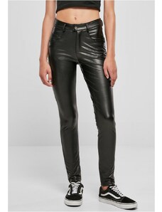 URBAN CLASSICS Ladies Mid Waist Synthetic Leather Pants - black