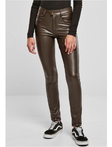 URBAN CLASSICS Ladies Mid Waist Synthetic Leather Pants - brown