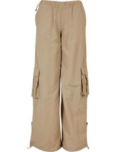 URBAN CLASSICS Ladies Wide Crinkle Nylon Cargo Pants - concrete