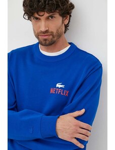 Bavlněná mikina Lacoste x Netflix pánská, tmavomodrá barva, vzorovaná, SH7717-JQ0