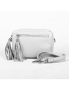 Vera pelle (Itálie) Malá světlešedá kožená crossbody kabelka Vera Pelle no. 76