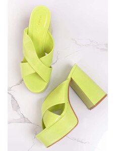 Ideal Neonově zelené pantofle na hrubém podpatku Indy