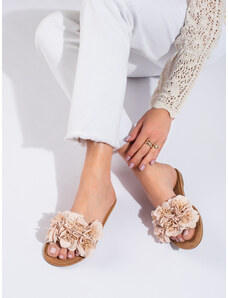 Beige women's slippers with Shelvt flowers