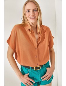 Olalook Women's Salmon Bat Oversize Linen Shirt