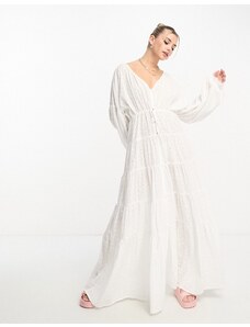 SNDYS broderie tiered maxi dress in white
