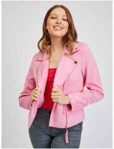 Orsay Růžová dámská koženková bunda v semišové úpravě - Dámské