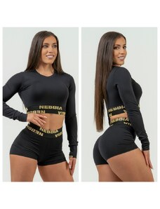 NEBBIA - Crop top s dlouhým rukávem na cvičení 839 (black-gold)