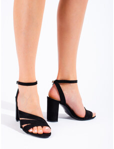 PK Exkluzívní dámské sandály černé na širokém podpatku