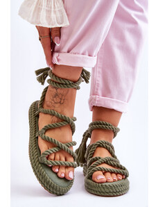 GIVANA Zelené dámske šnurovacie sandále s viazaním okolo lýtka