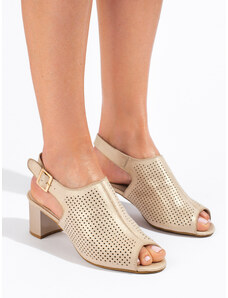 PK Krásné dámské zlaté sandály na širokém podpatku