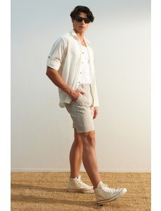 Trendyol Beige Regular Fit Linen Look Striped Shorts
