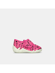 MINI B Růžová dětská domácí obuv na suchý zip