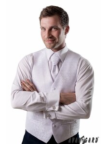 Bílá pánská vesta s jemným vzorem (vel. 54) + regata + kapesníček