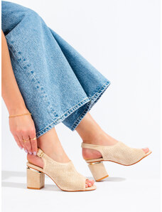 VINCEZA Designové sandály hnědé dámské na širokém podpatku