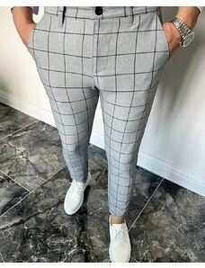 Fashionformen Elegantní pánské kárované kalhoty šedé DJP86