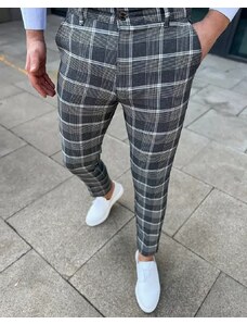 Fashionformen Elegantní pánské kárované kalhoty šedé DJP87
