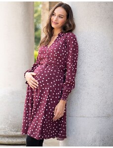 Elegantní těhotenské a kojící šaty 3v1 Alessa bordó s puntíkem