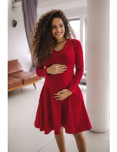 Těhotenské a kojící šaty 3v1 Momy červené bavlněné