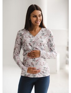 Těhotenské a kojící tričko MBar bílé květinové