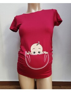 Happy Mama Vtipné těhotenské tričko Baby malinové - sytě růžové