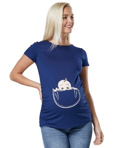 Happy Mama Vtipné těhotenské tričko Baby modré