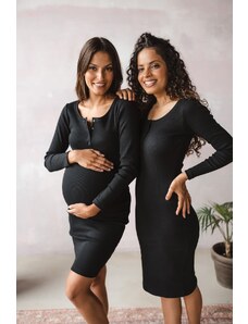 Žebrované těhotenské a kojící šaty Ribbed černé bavlněné