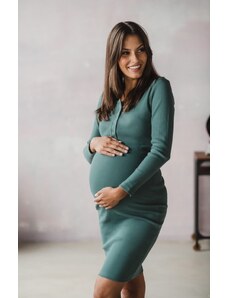 Žebrované těhotenské a kojící šaty Ribbed mořské bavlněné