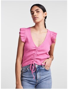 Růžové dámské crop top tričko Pieces Tegan - Dámské