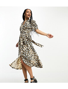 Whistles Petite midi shirt dress in leopard print-Brown