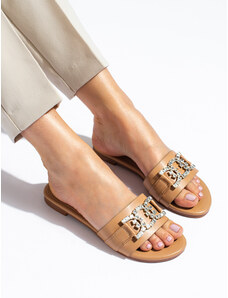 Women's beige slippers with elegant Shelvt buckle