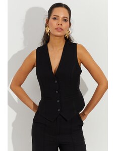 Cool & Sexy dámská černá vesta s podšívkou ze lnu